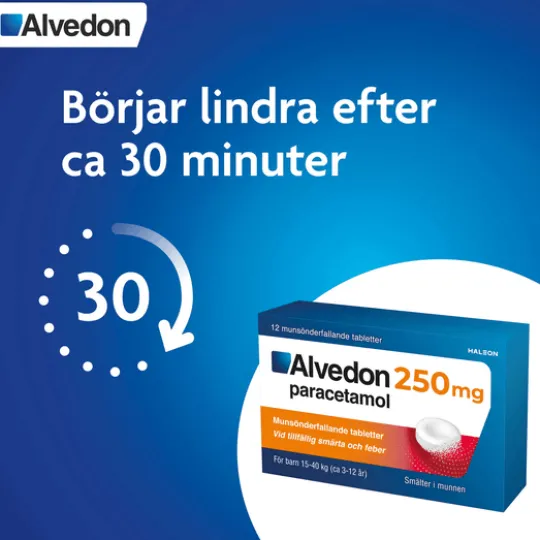 Alvedon Munsönderfallande tablett 250 mg 12 st (15-40 kg)