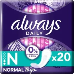 Always Daily Fresh Normal Trosskydd 0% Parfymer och Färgämnen 20 st