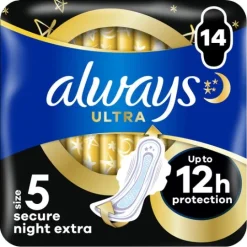 Always Ultra Secure Night Extra S5 Bindor Med Vingar 14 st