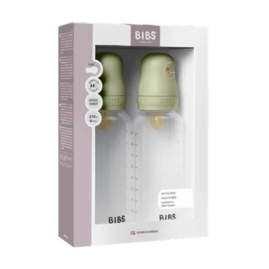 BIBS Baby Bottle Round Latex Medium Flow Sage 270 ml 2-pack