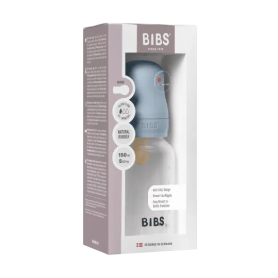 BIBS Baby Bottle Round Latex Slow Flow Baby Blue 150 ml