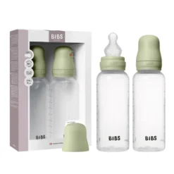 BIBS Baby Bottle Round Silicone Medium Flow Sage 270 ml 2-pack