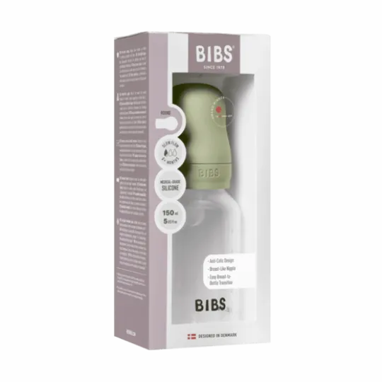 BIBS Baby Bottle Round Silicone Slow Flow Sage 150 ml