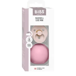BIBS Colour Pacifier Round Latex Size 2 Petal & Pacifier Case Mini Baby Pink