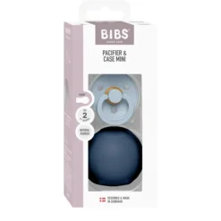 BIBS Colour Pacifier Round Latex Size 2 Baby Blue & Pacifier Case Mini Steel Blue
