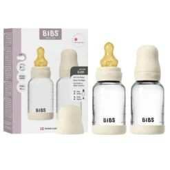 BIBS Glass Baby Bottle Round Latex Slow Flow Ivory 120 ml 2-pack
