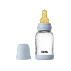 BIBS Glass Baby Bottle Round Latex Slow Flow Baby Blue 120 ml