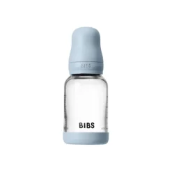 BIBS Glass Baby Bottle Round Latex Slow Flow Baby Blue 120 ml