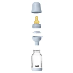BIBS Glass Baby Bottle Round Latex Slow Flow Baby Blue 120 ml