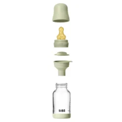 BIBS Glass Baby Bottle Round Latex Slow Flow Sage 120 ml