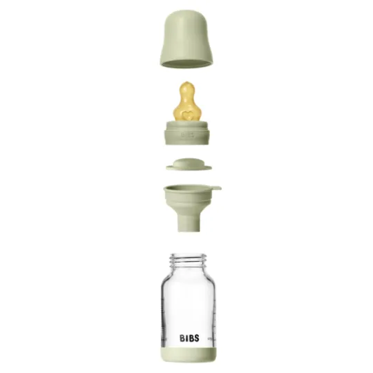 BIBS Glass Baby Bottle Round Latex Slow Flow Sage 120 ml