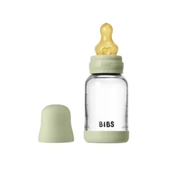 BIBS Glass Baby Bottle Round Latex Slow Flow Sage 120 ml