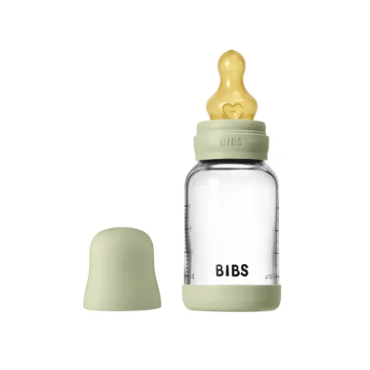 BIBS Glass Baby Bottle Round Latex Slow Flow Sage 120 ml