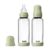 BIBS Glass Baby Bottle Round Silicone Medium Flow Sage 240 ml 2-pack