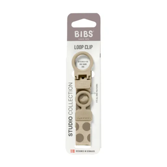 BIBS Studio Pacifier Clip Loop Polka Mega Vanilla Dark Oak