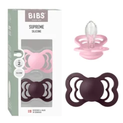 BIBS Supreme Silicone Size 2 Baby Pink/Plum 2-pack