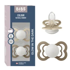 BIBS Supreme Silicone Size 2 Vanilla Glow/Dark Oak Glow 2-pack