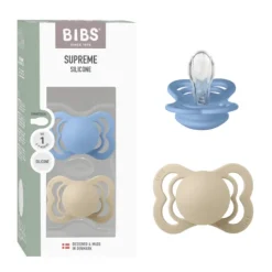 BIBS Supreme Silicone Size 1 Vanilla/Sky Blue 2-pack