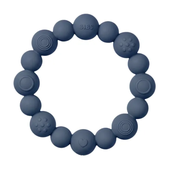 BIBS Teething Ring Beaded Steel Blue