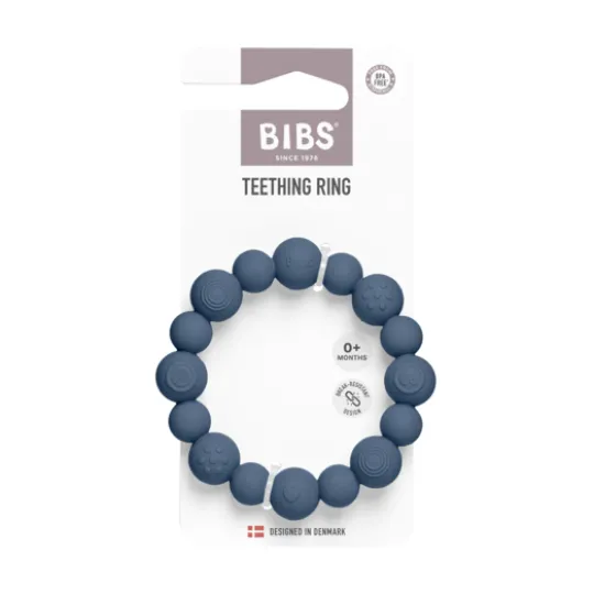 BIBS Teething Ring Beaded Steel Blue