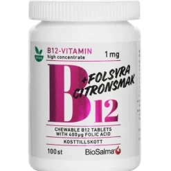 BioSalma B12 vitamin 1mg +folsyra 100 tuggtabletter