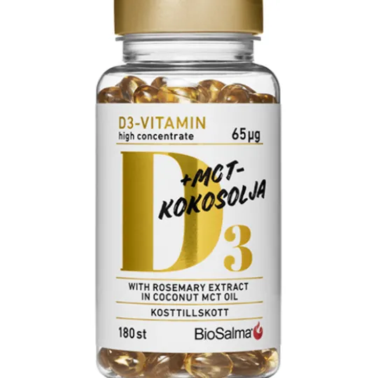 BioSalma D3-vitamin 65 μg i MCT-kokosolja 180 kapslar