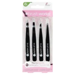 Brushworks HD 4 Piece Combination Tweezer Set Black