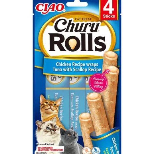 Churu Cat Rolls Chicken and Tuna Wrap With Scallop 4 st