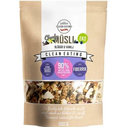 Clean Eating Müsli Chunky Blåbär & Vanilj 500 g