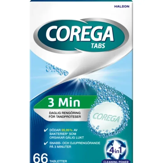 Corega Tabs 3 Minutes Protesrengöring 66 tabletter