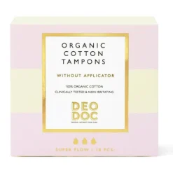 DeoDoc 100 % ekologiska bomullstamponger Super Flow 18 st