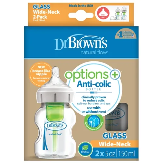 Dr Brown Glass Wide-Neck Options+ Flaskor 150 ml 2-pack