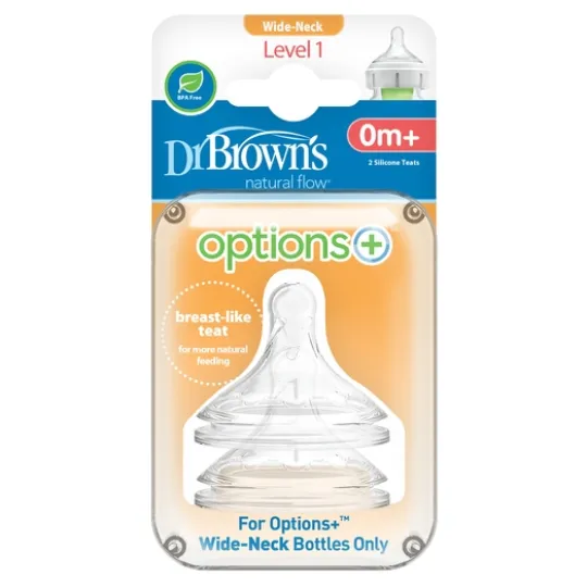 Dr Brown Level 1 Wide-Neck Silicone Options + Nipple 2-pack
