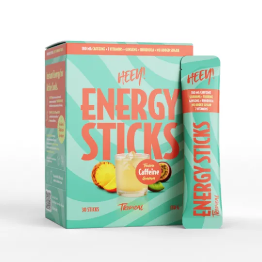 Heey! Energy Sticks Koffein + Guarana, Tropical 30 dospåsar