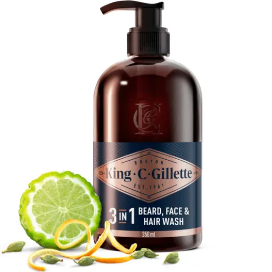 King C. Gillette Men's 3in1 Beard, Face & Hair Wash 350 ml
