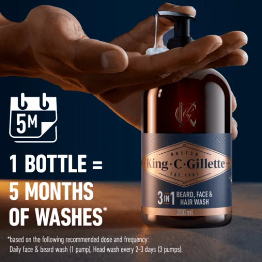 King C. Gillette Men's 3in1 Beard, Face & Hair Wash 350 ml