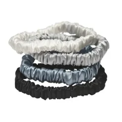 Lenoites Mulberry Silk Skinny Scrunchies white, light grey, blue, black