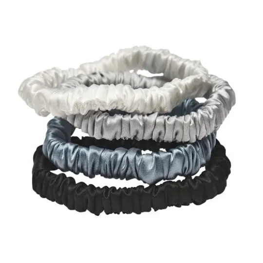 Lenoites Mulberry Silk Skinny Scrunchies white, light grey, blue, black