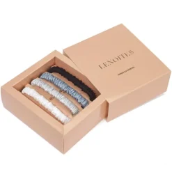Lenoites Mulberry Silk Skinny Scrunchies white, light grey, blue, black
