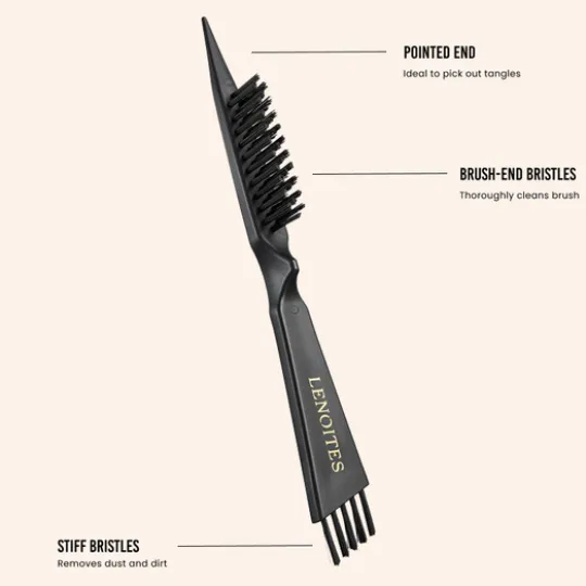 Lenoites Wild Boar Hair Brush with Cleaning Tool Black