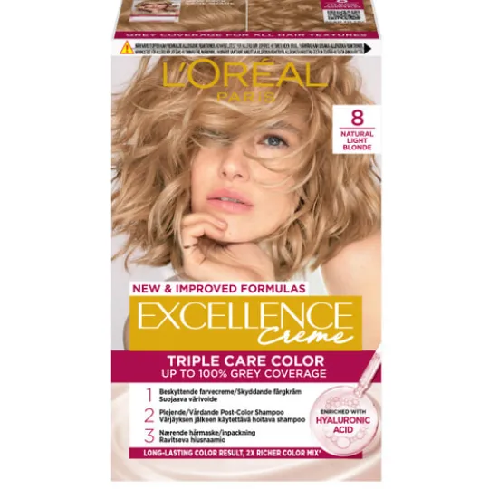 L'Oréal Paris Excellence Creme Permanent Hårfärg 8 Natural Light Blonde