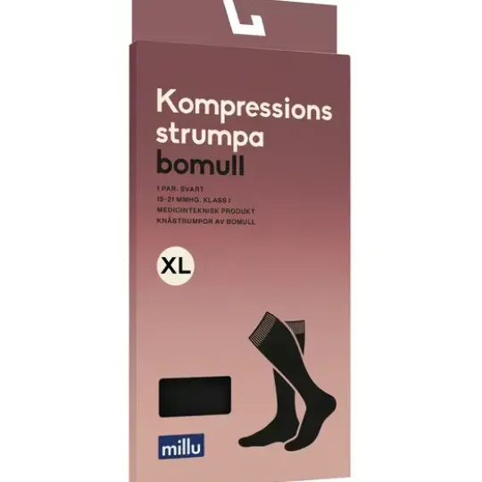 Millu Kompressionsstrumpa Bomull Klass 1 Svart XL