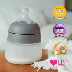 Nanobébé Flexy Silikonflaska Anti-kolik Grå 270 ml