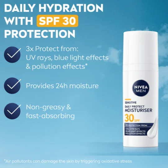 NIVEA MEN Ansiktskräm Sensitive Daily Protect Moisturiser SPF30 50 ml