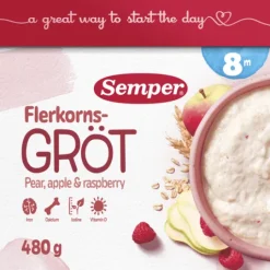 Semper Flerkornsgröt Päron, Äpple & Hallon från 8 mån 480 g