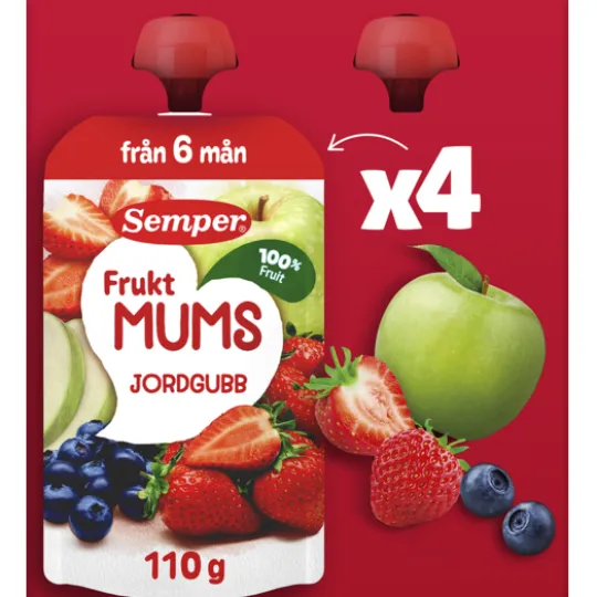 Semper Fruktmums Jordgubb 110 g 4-pack