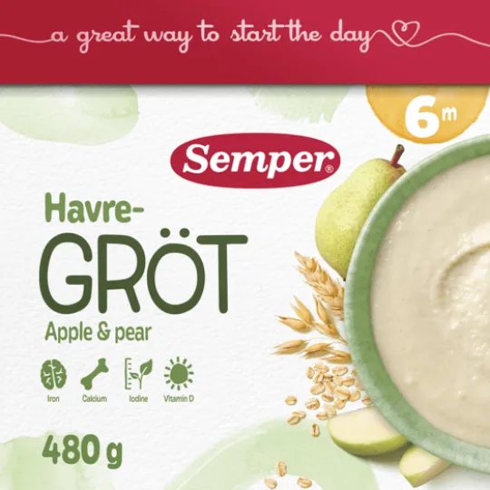 Semper Havregröt Äpple & Päron 6 mån 16 portioner