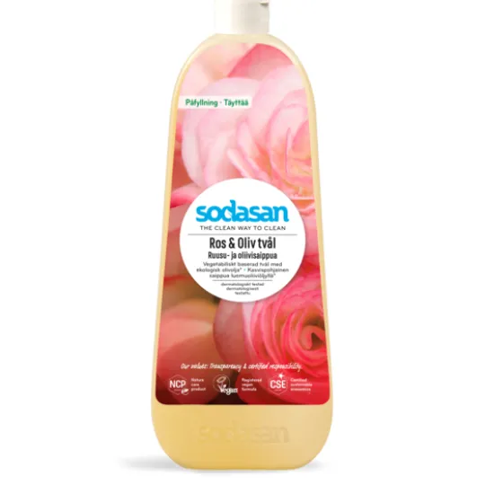 Sodasan Ros & Oliv Tvål Med Ekologisk Olivolja 1 liter