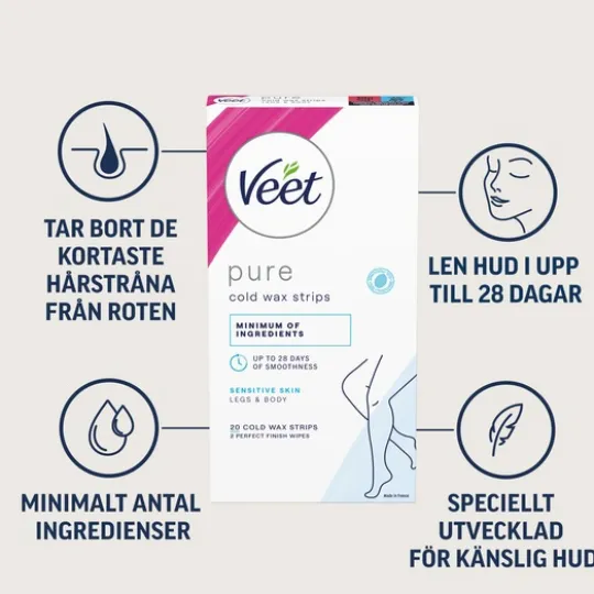 Veet Pure Wax Strips Ben & Kropp Känslig Hud 20 st