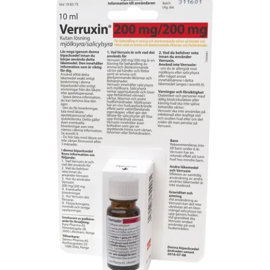 Verruxin Kutan lösning 200 mg/200 mg 10 ml